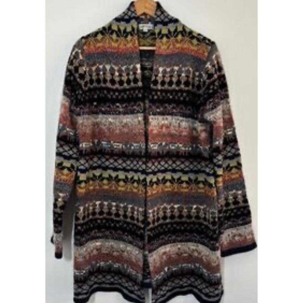 Orvis Women Fair Isle Open‎ Front Cardigan Sweater XS Multicolor Mohair Blend